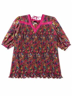 Vintage Diane Freis Georgette Pleated Tunic Blouse Boho Resort Pink